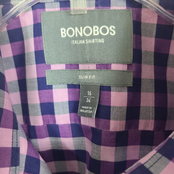 Bonobos Slim Fit Italian Men's Shirt Purple Check Modern Polished Trendy Classic - Picture 5 of 10